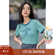 茵曼（INMAN）潮趣印花女裝圓領(lǐng)短袖T恤修身顯瘦套頭短款2025夏季新款上衣 天藍(lán)色 -18525987 M