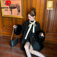 皮爾卡丹（PIERRE CARDIN）貴貴小富婆輕奢甜美蝴蝶結斗篷毛呢外套氣質(zhì)小眾高級感呢子大衣 氣質(zhì)黑_可拆卸毛毛袖 L