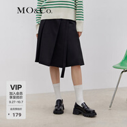 MO&Co.春季新品MC金屬扣飾高腰立體壓褶中裙A字半身裙MBB3SKT003moco 黑色 XS 155