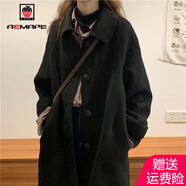 AEMAPE毛呢大衣女2025春秋季新款女裝氣質(zhì)黑色中長(zhǎng)款赫本風(fēng)外套 單排扣p o l o領(lǐng)【不加棉】 L