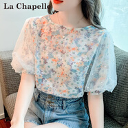 拉夏貝爾（La Chapelle）碎花雪紡衫2025年夏裝新款上衣紗網(wǎng)釘珠t恤淑女風(fēng)甜美半截袖小衫 花色 S S[80-95斤]