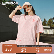 FILA FUSION斐樂潮牌情侶款針織短袖衫2025春新款休閑寬松純棉T恤 橘灰粉-PK L （175/96A/L）