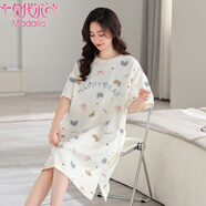 莫代爾夏季薄款睡裙女短袖純棉睡衣連衣裙女生寬松中長(cháng)款全棉休閑家居服 X1832米白小熊 L 衣長(cháng)94適合100-120斤