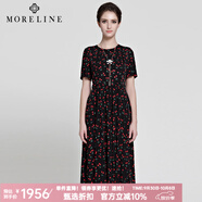 MORELINE沐蘭夏款氣質(zhì)復(fù)古櫻桃印花修身長(zhǎng)裙短袖連衣裙女裙子收腰垂感過(guò)膝 圖片色 3XL 46