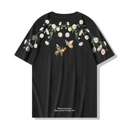 街派一族（jiepaiyizu）龐蝶國潮短袖蝴蝶光變刺繡中國風(fēng)純棉寬松半袖 黑色 L
