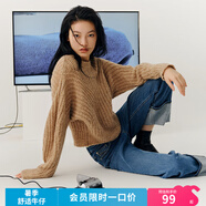 simple pieces毛衣女SPS年春季羊駝毛棒針圓領(lǐng)繭型袖毛衣 燕麥駝現(xiàn)貨 M
