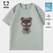 HI PANDA你好熊貓冰絲防曬短袖男舒適透氣涼感親膚2025夏季新款美式體恤衫 淺綠#PP亮迷彩熊 2XL