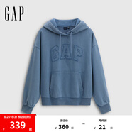 Gap女裝2025秋季新款logo重磅毛圈寬松蝙蝠袖連帽衛衣上衣795440 灰藍色 XS (155/80A)亞洲尺碼