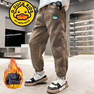 G.DUCKKIDS品牌童裝男童加絨加厚褲子秋冬季兒童燈芯絨褲帥氣男孩休閑長褲潮 卡其加絨 120
