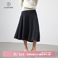 帕什【清cang】半身裙女100%山羊絨高腰松緊傘裙中長針織A字裙PS-97 煙墨灰 均碼