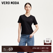 VEROMODAT恤女2025春季新款純棉純色百搭基礎(chǔ)T恤 黑色-V領(lǐng)-A XL