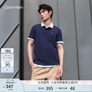 Calvin KleinJeans夏季男士商務(wù)休閑通勤ck翻領(lǐng)字母印花短袖T恤POLO衫J319635 CIK-藏藍(lán)色 2XL （建議190-200斤）