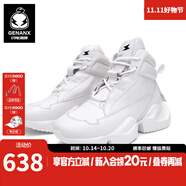 閃電潮牌（GENANX）頭層牛皮休閑鞋街舞嘻哈時尚厚底系帶潮男 白色 41