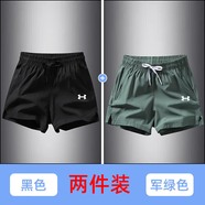 UAVIP運動(dòng)短褲夏季男女情侶薄款冰絲三分褲晨跑步速干訓練健身透氣短褲 黑色+軍綠 S 【建議85-95斤】