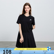 伊布都（ibudu）2025夏季新款假兩件百褶裙休閑圓領(lǐng)短袖連衣裙短裙女 黑色 M 160/84A