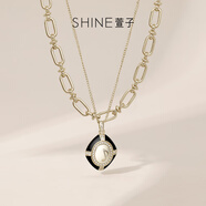 萱子（SHINE）【商場(chǎng)同款】夜曲系列音符金屬輕奢感套鏈優(yōu)雅奢華鎖骨鏈新款禮物 黑金色 45cm 2個(gè)