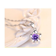 KZD999純銀項鏈鎖骨鏈女送女友生日禮物四葉草簡(jiǎn)約氣質(zhì)吊墜百搭 綻梅紫鉆+水波鏈+證書(shū)