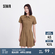 森馬（Semir）連衣裙女商場(chǎng)同款收腰襯衫裙復(fù)古2024夏季美拉德純色短裙 咖色調(diào)00455 M