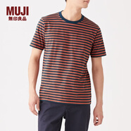 無印良品 MUJI 男式 印度棉天竺編織 條紋短袖T恤 M9SB235 紅色X橫條 XS