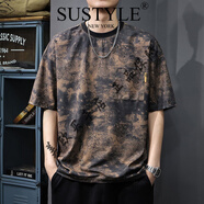 SUSTYLE奢侈高端品牌男裝高檔薄款冰絲短袖T恤男2025新款涼感寬松體恤衫 棕色 S 體重90-110斤