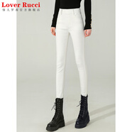 LOVER RUCCI白色牛仔褲女春秋新款高腰白色鉛筆褲春松緊腰高彈緊身打底小腳褲 白色加長(cháng)單款 29 (建議111-120斤)