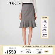 PORTS寶姿春夏新品女裝格子優(yōu)雅包臀裙魚尾半身裙LM8S005NFF029 黑色格子 XS (2)