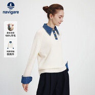 Navigare意大利小帆船25年新款針織衫女寬松毛衣牛仔拼接羊毛衫2334015502