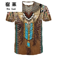 宿萊印第安人T恤男夏季印第安人風(fēng)情短袖3D印花男生休閑非洲民族風(fēng)格T YDA至002 XL 均碼