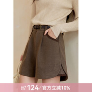 謎秀氣質(zhì)毛呢直筒短褲女2025秋冬復(fù)古高級(jí)百搭寬松顯瘦設(shè)計(jì)感靴褲 棕咖色 L