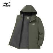美津濃（MIZUNO）戶(hù)外夾克男連帽梭織透氣情侶鋒衣加絨加厚加棉外套男上衣