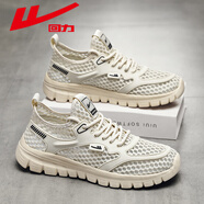 回力男鞋2025夏季新款百搭純色新款厚底增高鞋網(wǎng)面透氣舒適輕便運動(dòng)鞋 米色 39