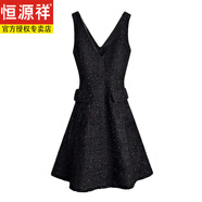 恒源祥毛呢裙毛呢背帶連衣裙女洋氣減齡小香風背心裙春秋打底馬甲裙 黑色 單/件背心裙 M 90-105斤