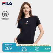 FILA斐樂官方女裝短袖T恤女夏季舒適經(jīng)典針織短袖小熊t上衣潮流時尚 正黑色-F11W329117F L （170/88A/L）