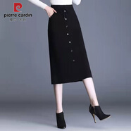 皮爾卡丹（PIERRE CARDIN）加厚針織2025新款大碼女秋冬百搭顯瘦半身毛線裙中長款A(yù)字一步裙 黑色 M
