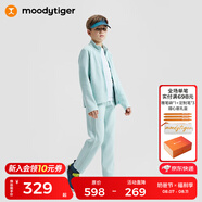 moodytiger兒童褲子春秋男童長褲女童運動褲肌理感拼接連帽外套家居服休閑褲 【男童外套】海沫綠 170 cm