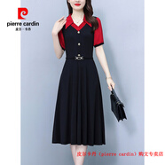 皮爾卡丹（pierre cardin）假兩件紅色連衣裙女士夏季端莊氣質(zhì)媽媽裙子女短袖洋氣高端a字裙 紅色 L 建議90-105斤