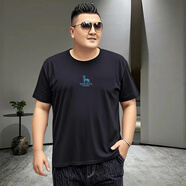 吉賽倫短袖加肥加大300 大碼男裝200-300斤夏季短袖T恤圓領(lǐng)上衣打底衫加 藍(lán)鹿圖黑色【圓領(lǐng)短袖】 M 建議70-90斤