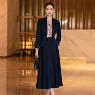 首尚格釋藏藍色套裝裙女2025秋新款氣質(zhì)通勤時(shí)尚西裝外套修身半身裙兩件套 套裝（藏藍色） M