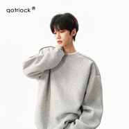 李紳qotriock店鋪潮牌設計感加厚圓領(lǐng)衛衣男秋季百搭純色長(cháng)袖T恤重磅 淺灰色 XL