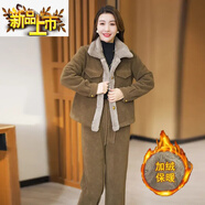 初徑加絨加厚時(shí)尚套裝女2025年冬季新款時(shí)髦小個(gè)子短外套直筒褲兩件裝 咖色 【保暖】 加絨 M (建議100斤以下)