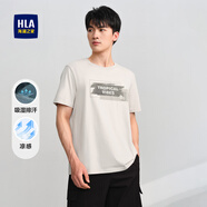 海瀾之家（HLA）短袖T恤男士25新涼感印花山不在高短袖體恤衫男夏季休閑上衣夏裝 米杏花紋CV L 175/92A 推薦137~150斤