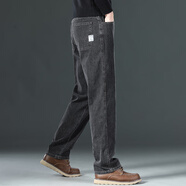 海沛尼克牛仔褲男直筒寬松彈力高彈力休閑大碼褲男高腰深襠男褲寬褲腳口 703H黑灰 常規 38 (2尺9)