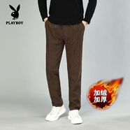 花花公子（PLAYBOY）冬款加絨加厚燈芯絨褲子男士休閑寬松褲百搭直筒中青爸爸休閑褲 官方旗艦燈芯絨/黑色 冬款 加絨 L 100-120斤