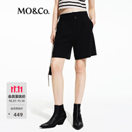 MO&Co.五分褲春夏解構(gòu)拼接設(shè)計(jì)感高腰寬松A字壓褶短褲附腰帶摩安珂 黑色 S 160