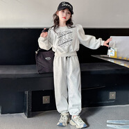 雷公仔女童2025春秋新款套裝中大童韓版時(shí)髦舞爵士舞潮運動(dòng)衛褲兩件套潮 灰色 120 cm