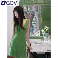 DGOV復古綠色V領(lǐng)無(wú)袖連衣裙女2025下夏季收腰顯瘦修身吊帶裙包臀裙子 綠色連衣裙(短款) S 推薦80-95斤
