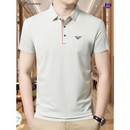 EMPORIO ARMANI EA7阿瑪尼男士桑蠶.絲短袖t恤翻領(lǐng)半袖冰.絲無(wú)痕純色上衣Polo汗衫男 T5064奶白 均碼 170105-120斤