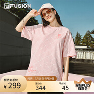 FILA FUSION斐樂(lè)潮牌情侶款針織短袖衫2025春新款休閑寬松純棉T恤 橘灰粉-PK S （165/88A/S）