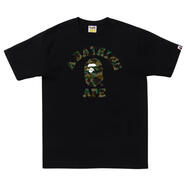 A BATHING APE男士迷彩學(xué)院風(fēng)T恤黑綠拼接休閑透氣短袖上衣 black / green 均碼 |S