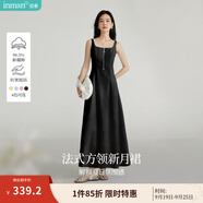 茵曼（INMAN）章若楠同款歐若風(fēng)法式吊帶連衣裙2025夏季新品女裝淡鵝黃色裙子 黑色 L